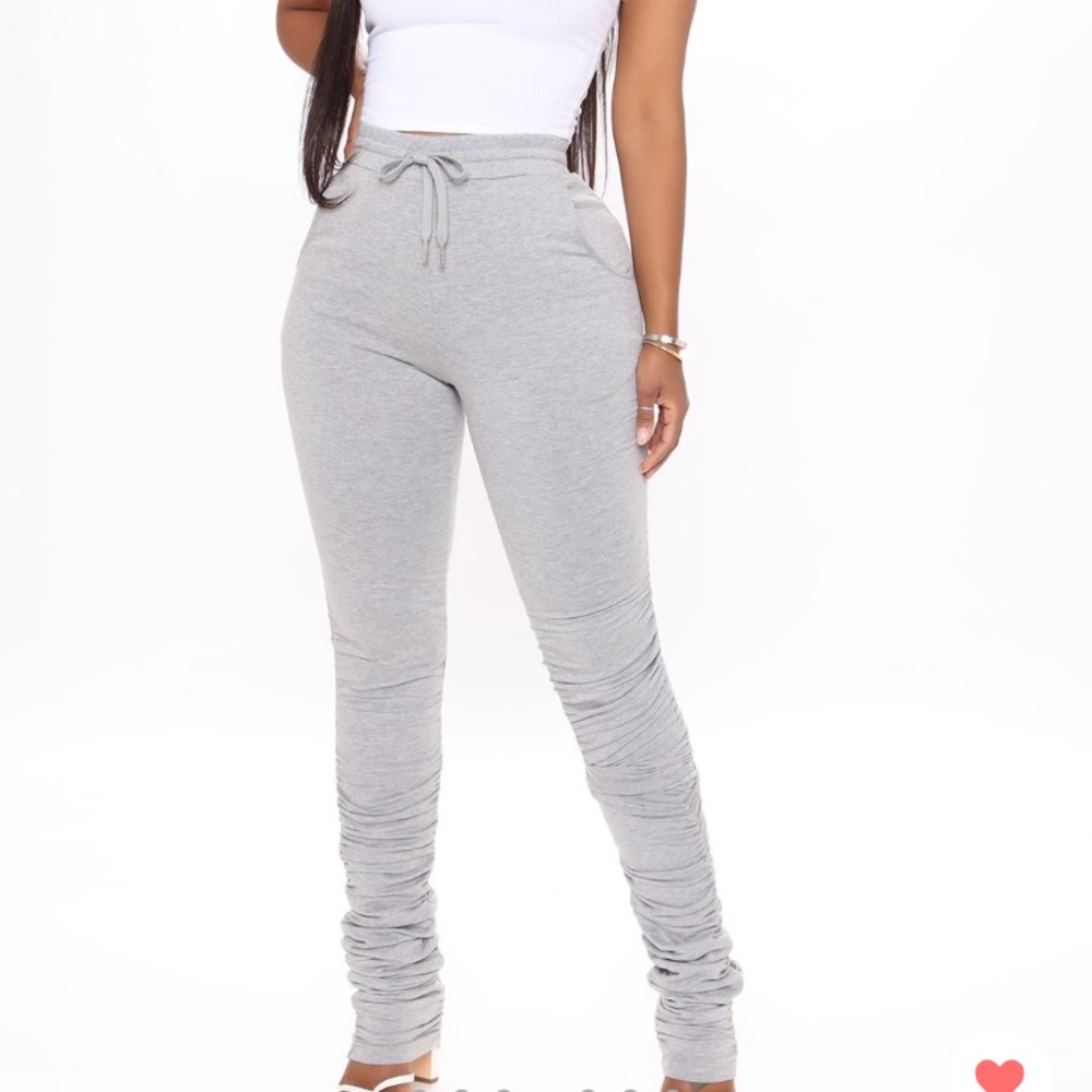 Grey Stacked Skinny Pants